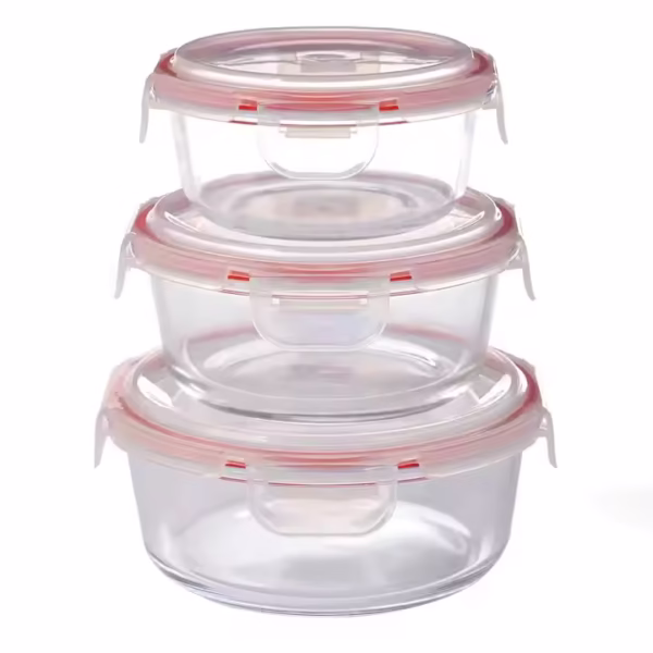 Round High Borosilicate Glass Lunch Box with Plastic/bamboo Lid ,glass Food Container Box7uy