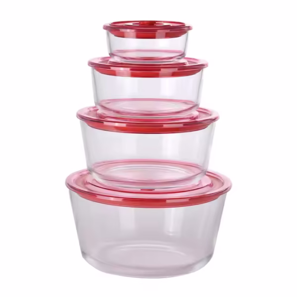 Round Glass Bowl Set with Plastic Lid,round Glass Food Container with Lid