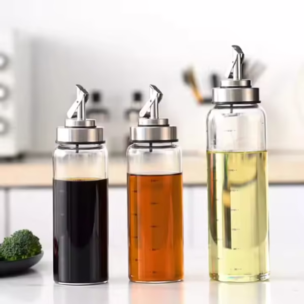 200ml, 270ml, 450ml Kitchen High Borosilicate Glass Oil Pot with Stainless Steel Lid