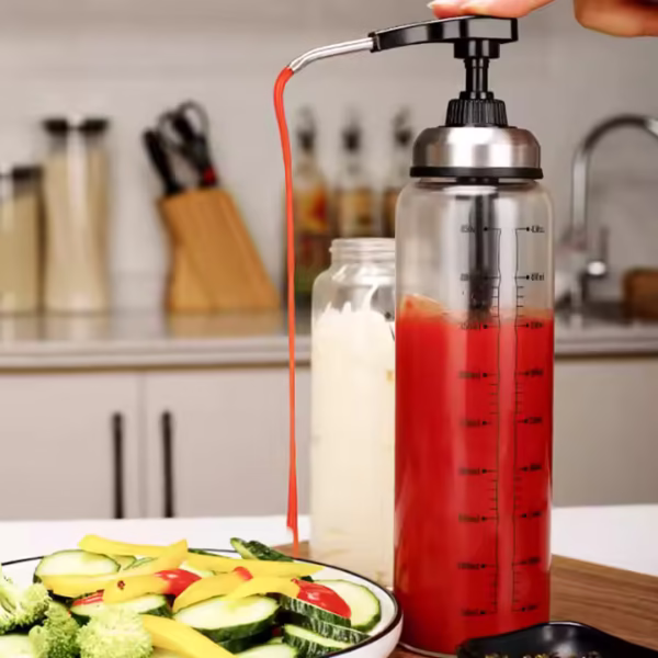 300ml, 450ml High Borosilicate Material Glass Oil Consumption Press Bottle Ketchup Bottle - Image 6
