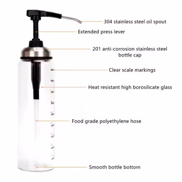 300ml, 450ml High Borosilicate Material Glass Oil Consumption Press Bottle Ketchup Bottle - Image 3