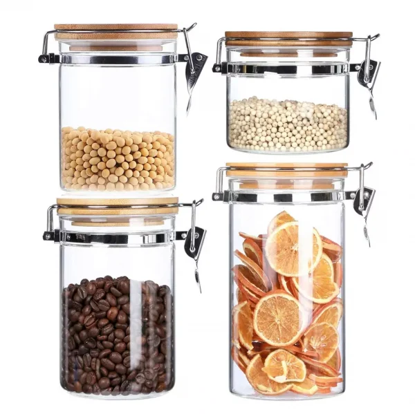 Set of 4 Airtight Glass Jars - 15 23 33 43 Oz Glass Canisters Set Storage Jars with Clamp Lid