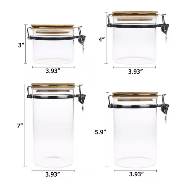 Set of 4 Airtight Glass Jars - 15 23 33 43 Oz Glass Canisters Set Storage Jars with Clamp Lid - Image 2