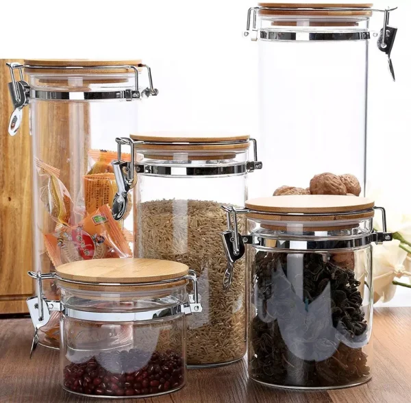 Set of 4 Airtight Glass Jars - 15 23 33 43 Oz Glass Canisters Set Storage Jars with Clamp Lid - Image 4
