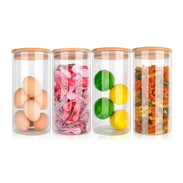 43oz-4pcs Kitchen Canisters Sets Borosilicate Glass Jars with Bamboo Lids