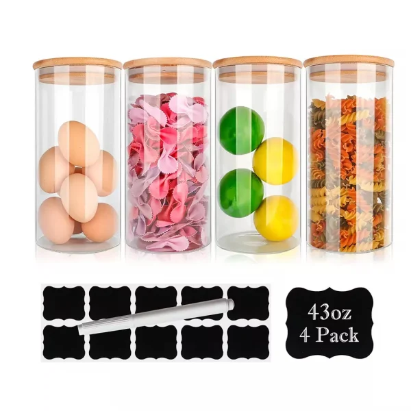43oz-4pcs Kitchen Canisters Sets Borosilicate Glass Jars with Bamboo Lids - Image 2