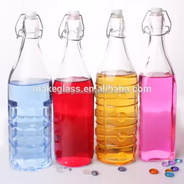 Food Grade Round Color Glass Bottle with Clip Swing Plastic Lid Lid , Glass Storage Bottle for Beer and Juice - Image 2