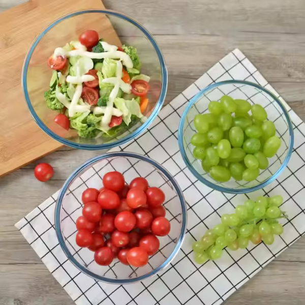 Borosilicate Glass Salad Bowl, Round Shape Glass Mixing Bowl Set for Kitchen