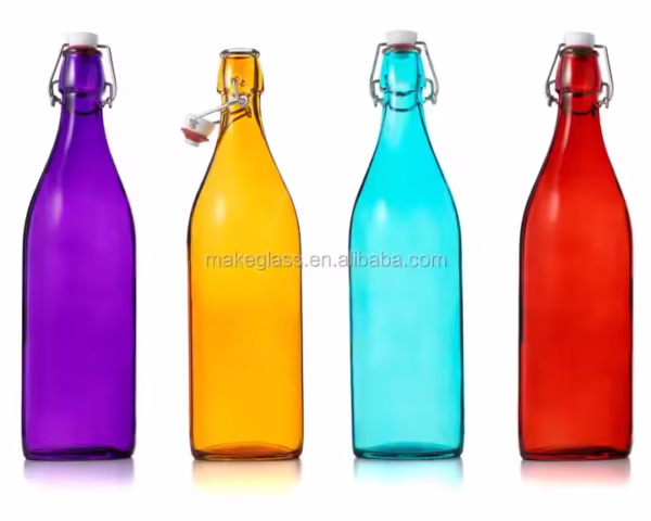 250ml 500ml 1 Liter Food Grade Swing Top Glass Water Bottle Coloured