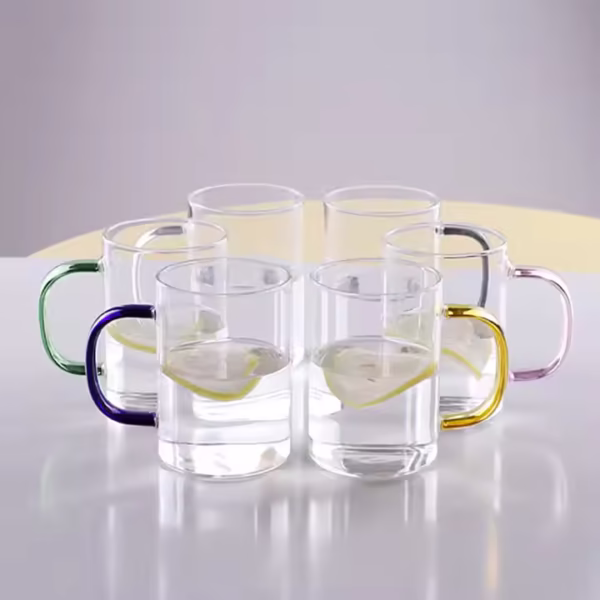 300ml Round Cylinder High Borosilicate Glass Cup with Colored Handle