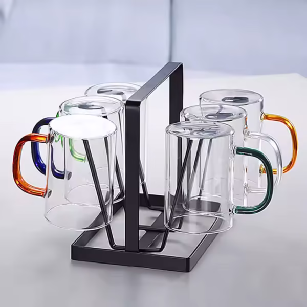 300ml Round Cylinder High Borosilicate Glass Cup with Colored Handle - Image 2