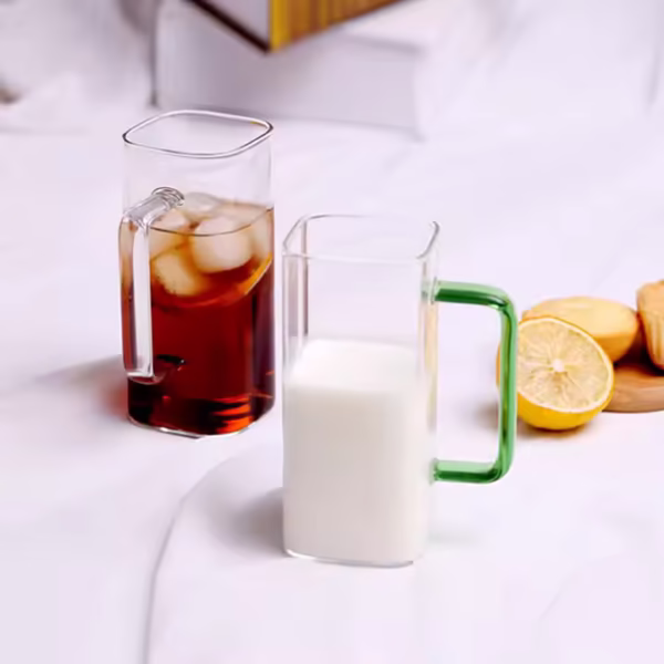 400ml square Glass Mug with Colored Handle - Image 4
