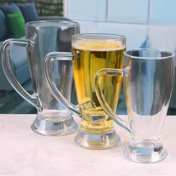 210ml, 350ml, 450ml clear Thickened Glass Beer Mug with Handle - Image 2