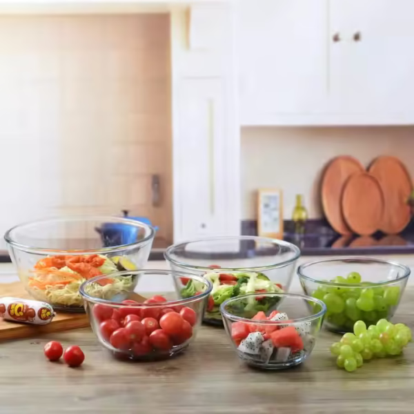 Borosilicate Glass Salad Bowl, Round Shape Glass Mixing Bowl Set for Kitchen - Image 3