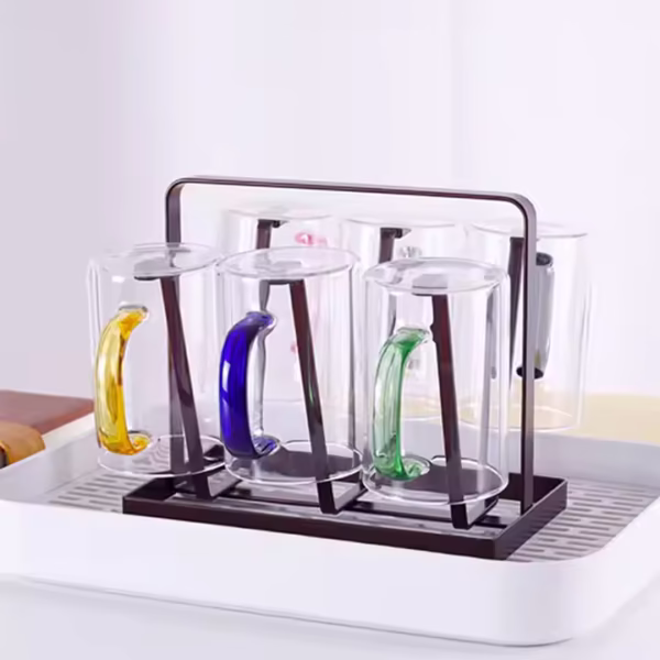 300ml Round Cylinder High Borosilicate Glass Cup with Colored Handle - Image 3