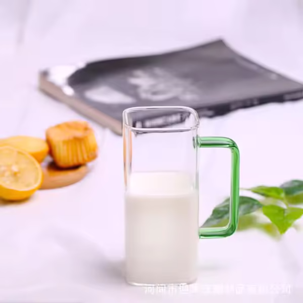 400ml square Glass Mug with Colored Handle - Image 3