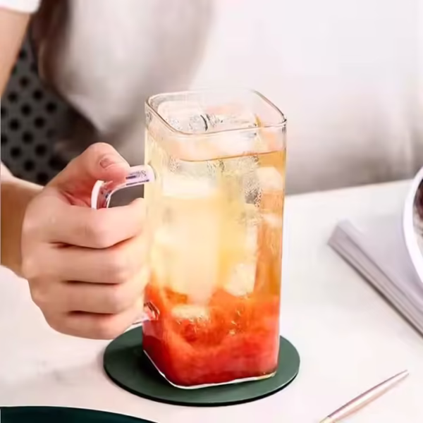 400ml square Glass Mug with Colored Handle - Image 2