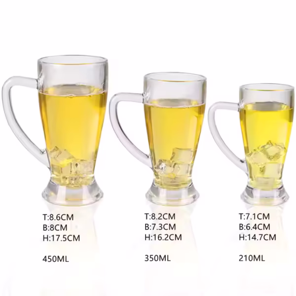 210ml, 350ml, 450ml clear Thickened Glass Beer Mug with Handle - Image 5