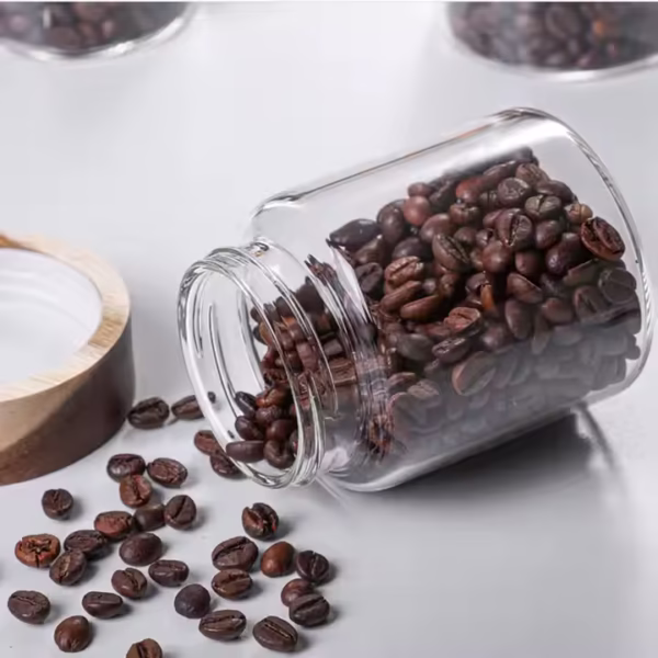 Small High Borosilicate Glass sealed Storage Jar with Acacia Wood Lid - Image 3
