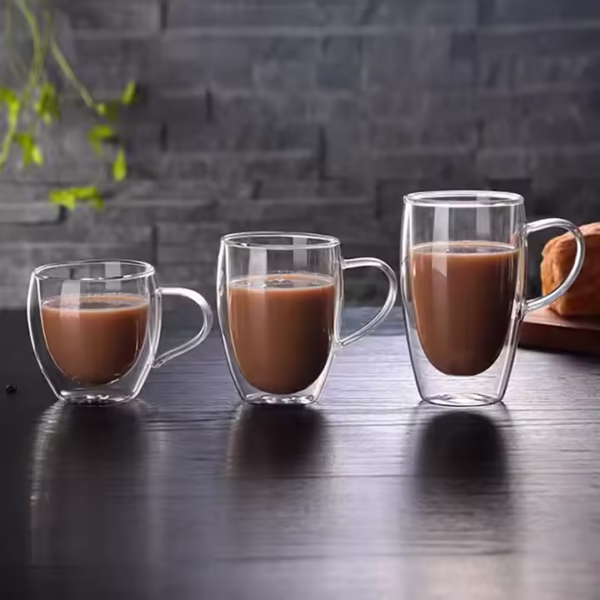 Household Transparent Double Layer High Borosilicate Glass Mug with Handle