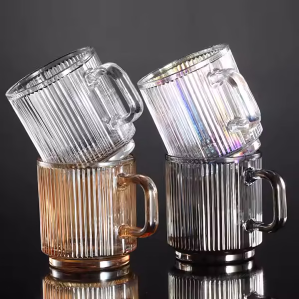 340ml Vertical Striped Thickened Soda Lime Glass Mug with Handle