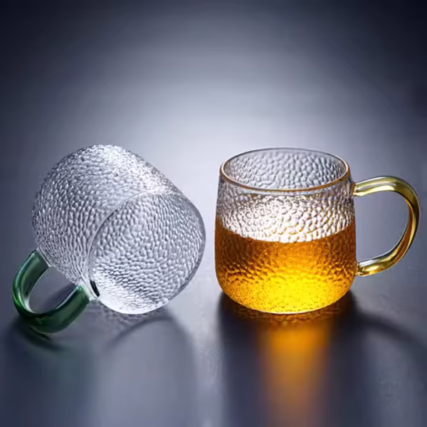 450ml Hammered Textured High Borosilicate Glass Cup with Colored Handle - Image 3