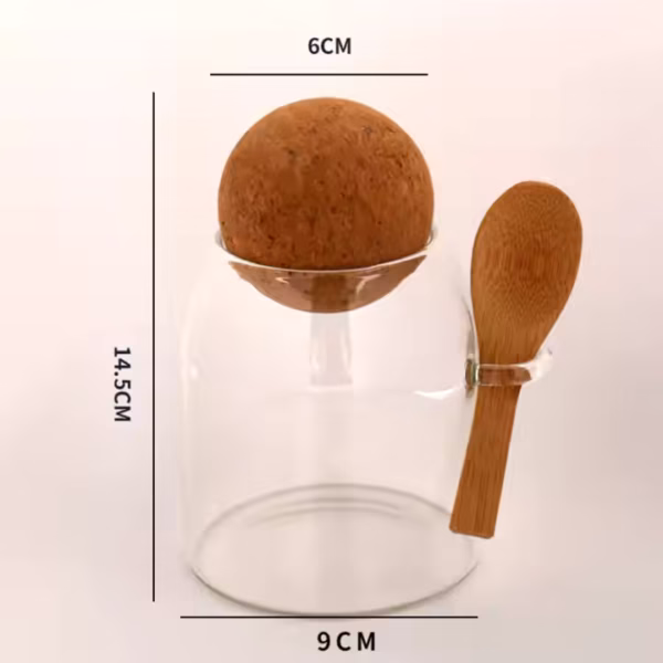 High Borosilicate Glass Tea Jar with Spherical Cork and Wooden Spoon - Image 4