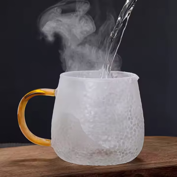 450ml Hammered Textured High Borosilicate Glass Cup with Colored Handle - Image 4