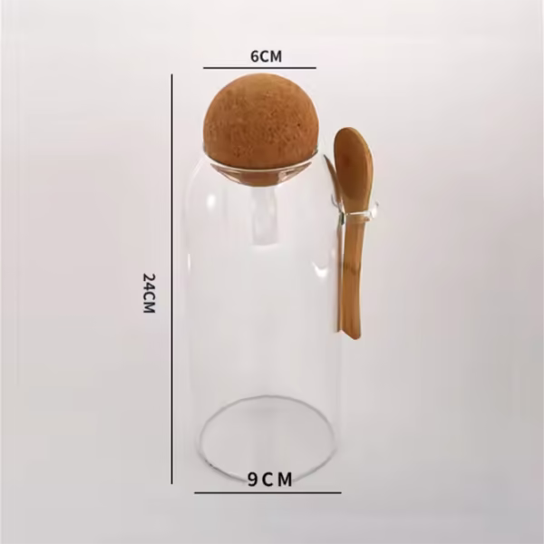 High Borosilicate Glass Tea Jar with Spherical Cork and Wooden Spoon - Image 5