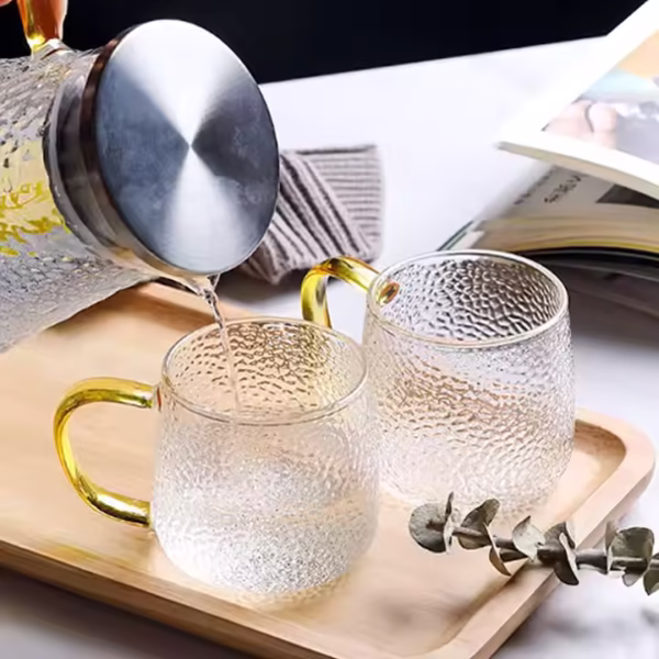 450ml Hammered Textured High Borosilicate Glass Cup with Colored Handle - Image 2