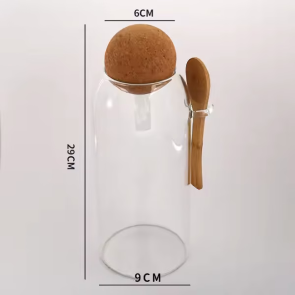 High Borosilicate Glass Tea Jar with Spherical Cork and Wooden Spoon - Image 2