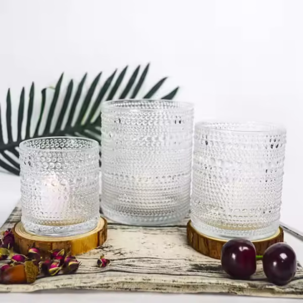 Raindrop Embossed Glass Candle Holder