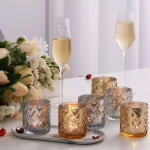 Glass Hurricane Candle Holders With Emboss
