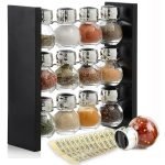 Wood Herb And Spice Rack Stand With 12 Clear Glass Jar Bottles - Modern & Stylish Kitchen Organizer 2