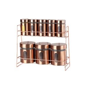 Coffee Tea Storage Jar Metal Kitchen Canister Set with Rose Gold Coating and Lid