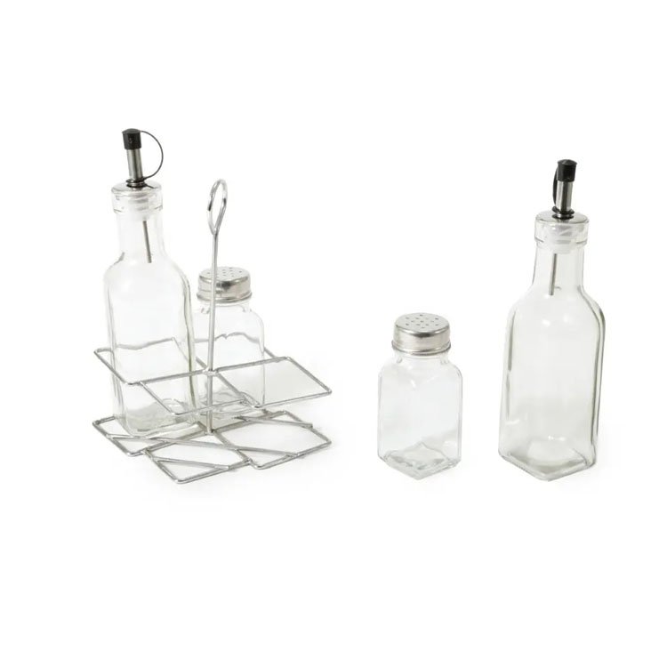 Crystal Glass Oil and Vinegar Bottles Rack Set 2