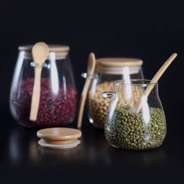 High Borosilicate Glass Dried Fruit Jar with Bamboo Lid and Wooden Spoon