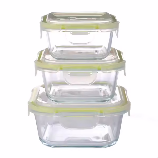 High Borosilicate square Glass Bento Lunch Box with Plastic Lid ,square Glass Lunch Box with Bamboo Lid - Image 4
