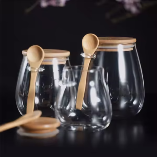 High Borosilicate Glass Dried Fruit Jar with Bamboo Lid and Wooden Spoon - Image 4