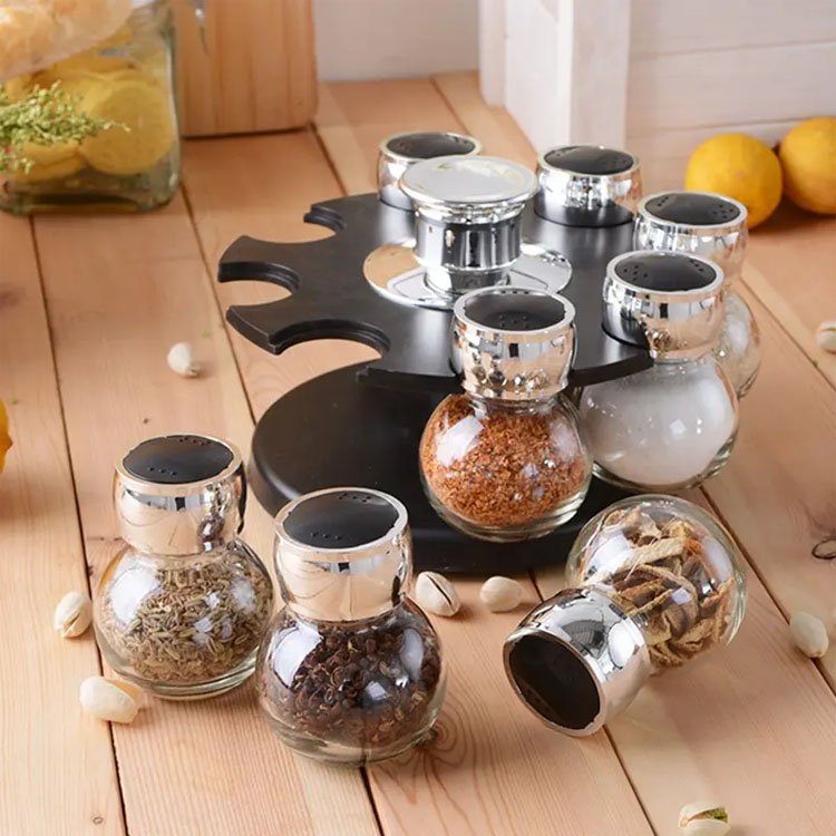 Commercial Glass Spice Set Wth Plastic Revolving Spice Rack 2