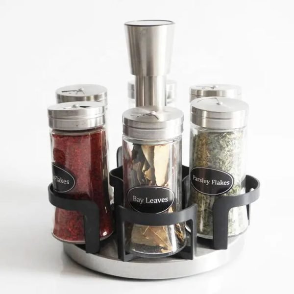 Round Herb Jar&bottle Rack and Pp Lid Glass Spice Jar for Kitchen 6