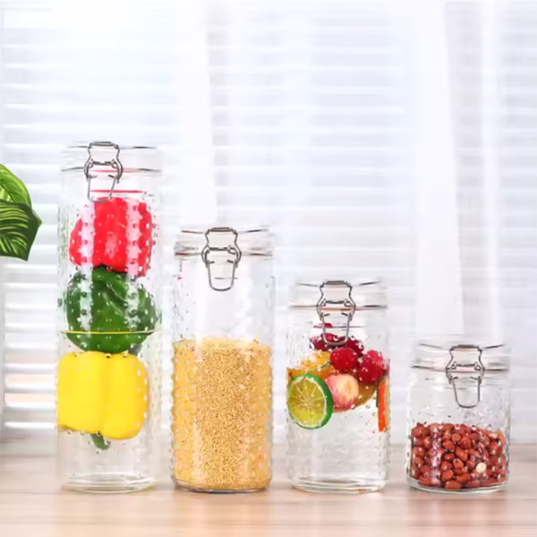 Soda Lime Glass Storage Jar with Hemp Dot Pattern