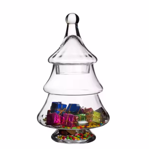 Christmas Tree Shaped clear Glass Candy Jar
