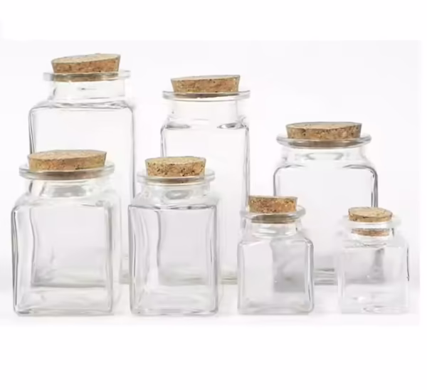 3.5OZ Mini Small Clear Square Glass Jar with Cork Lid