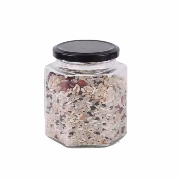 Hexagonal Glass Honey Jar with Metal Lid,glass Jar with Metal Lid - Image 2