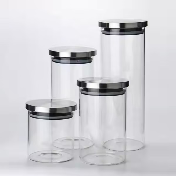 Borosilicate Glass Storage Jar with Bamboo Lid, Glass Food Container with Bamboo Lid