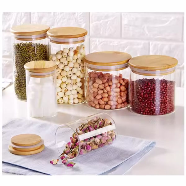 Borosilicate Glass Storage Jar with Bamboo Lid, Glass Food Container with Bamboo Lid - Image 2