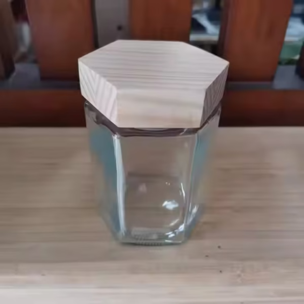 Hexagon Glass Honey Jar with Wooden Lid - Image 3